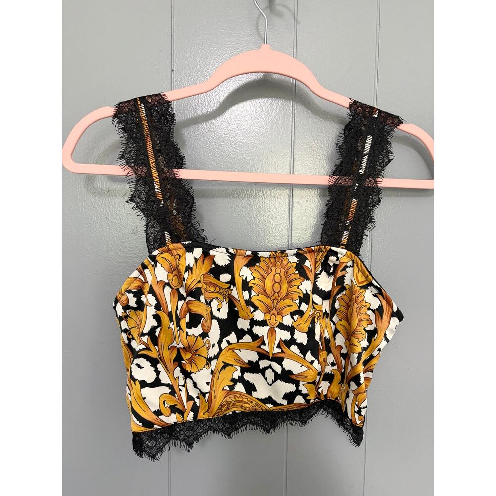 ASOS Black Gold Baroque Lace Trim Sleeveless Going Out Glam Crop Top 4